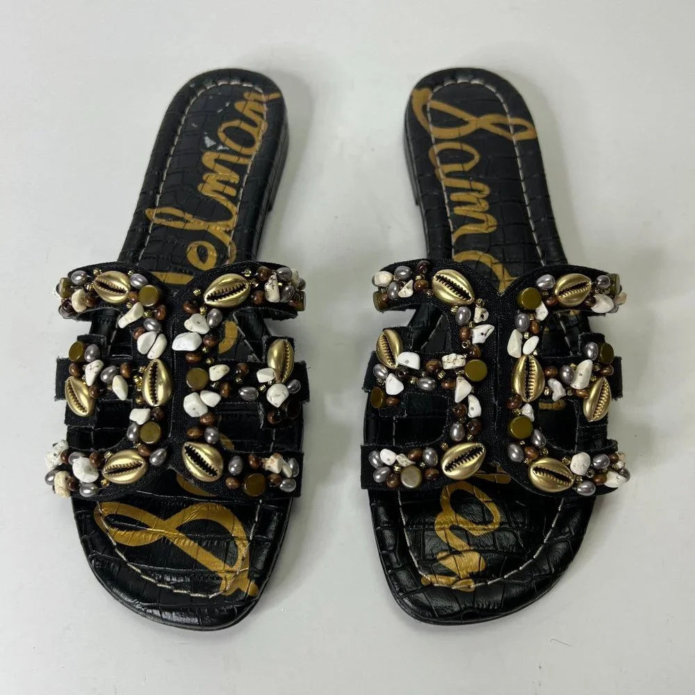 **SOLD**Sam Edelman Shell Embellished Slides Sandals Size 9 - Picture 1 of 6